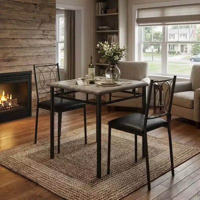 Table à manger pour 2, Table de cuisine pour petit espace avec 2 chaises rembourrées, Table en bois style ferme pour appartement, Coin repas