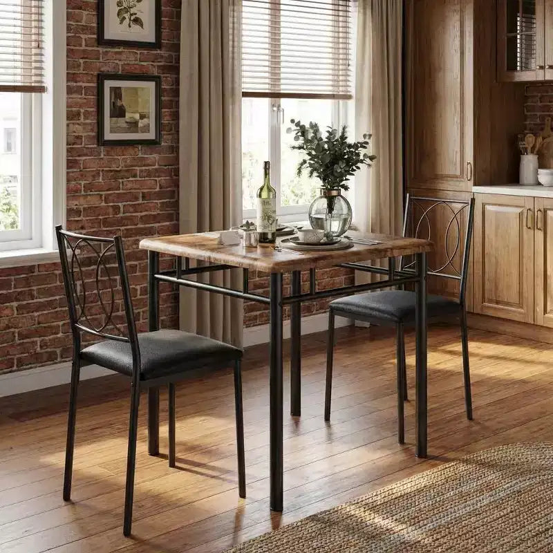 Table à manger pour 2, Table de cuisine pour petit espace avec 2 chaises rembourrées, Table en bois style ferme pour appartement, Coin repas