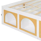 Lit plateforme en bois Miller avec étagère, vitrine, éclairage LED et tiroir