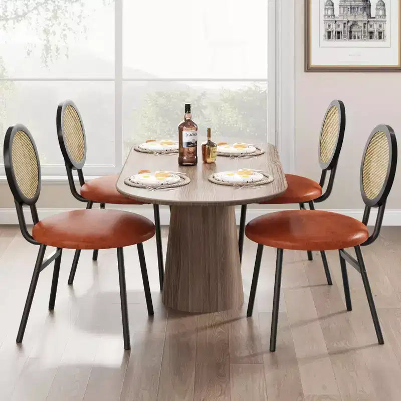 Chaises de salle à manger tapissées avec dossier en cannage, Chaises de cuisine modernes avec pieds en métal, Siège souple ergonomique pour salle à manger