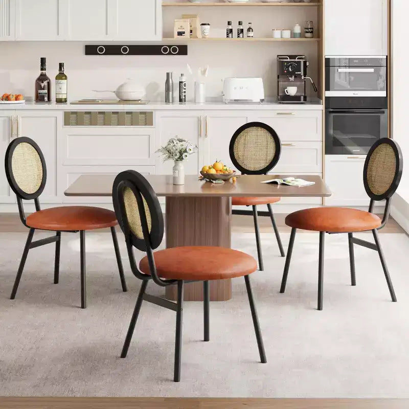 Chaises de salle à manger tapissées avec dossier en cannage, Chaises de cuisine modernes avec pieds en métal, Siège souple ergonomique pour salle à manger