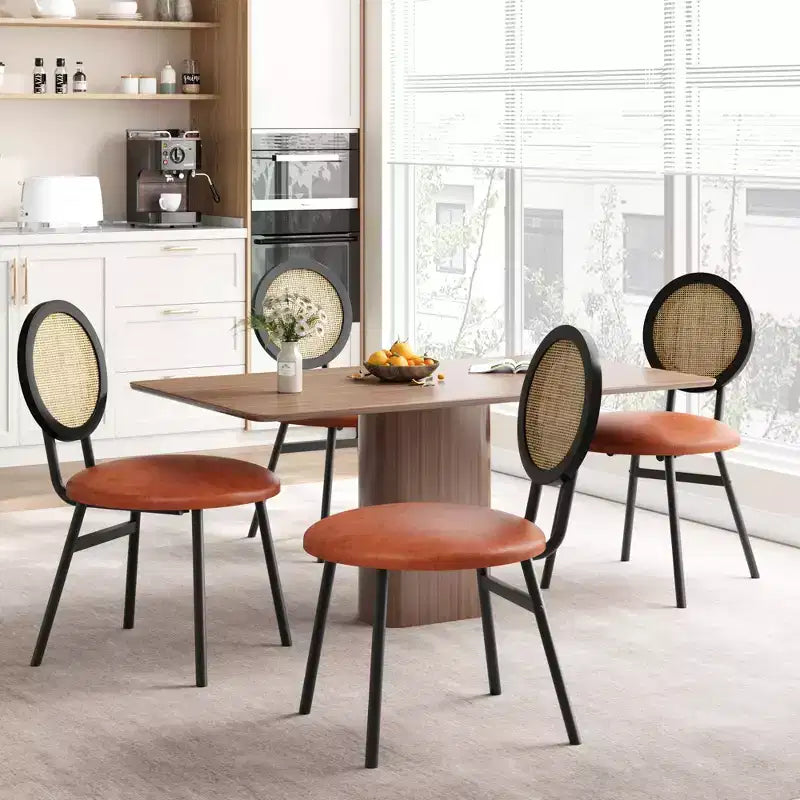 Chaises de salle à manger tapissées avec dossier en cannage, Chaises de cuisine modernes avec pieds en métal, Siège souple ergonomique pour salle à manger