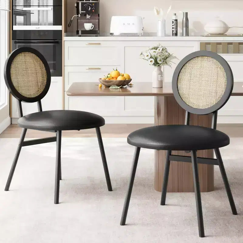 Chaises de salle à manger tapissées avec dossier en cannage, Chaises de cuisine modernes avec pieds en métal, Siège souple ergonomique pour salle à manger