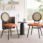 Chaises de salle à manger tapissées avec dossier en cannage, Chaises de cuisine modernes avec pieds en métal, Siège souple ergonomique pour salle à manger