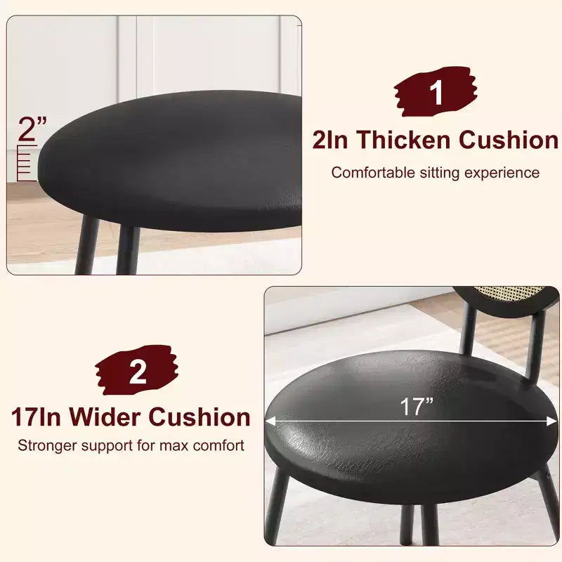 Chaises de salle à manger tapissées avec dossier en cannage, Chaises de cuisine modernes avec pieds en métal, Siège souple ergonomique pour salle à manger