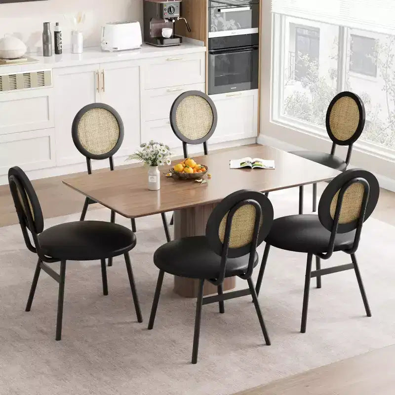 Chaises de salle à manger tapissées avec dossier en cannage, Chaises de cuisine modernes avec pieds en métal, Siège souple ergonomique pour salle à manger