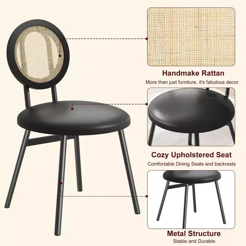 Chaises de salle à manger tapissées avec dossier en cannage, Chaises de cuisine modernes avec pieds en métal, Siège souple ergonomique pour salle à manger