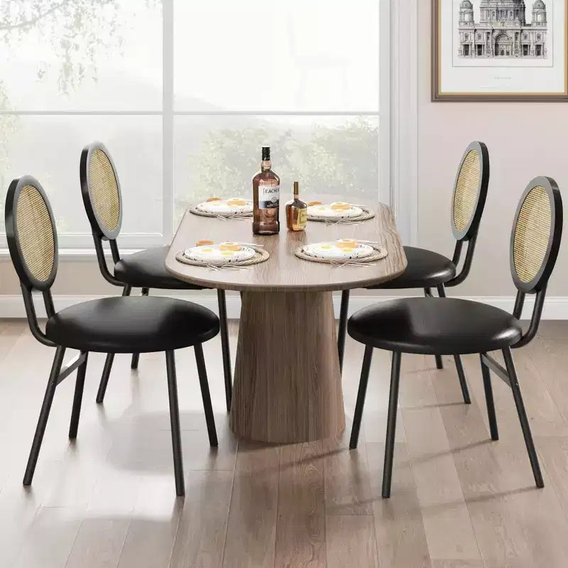 Chaises de salle à manger tapissées avec dossier en cannage, Chaises de cuisine modernes avec pieds en métal, Siège souple ergonomique pour salle à manger