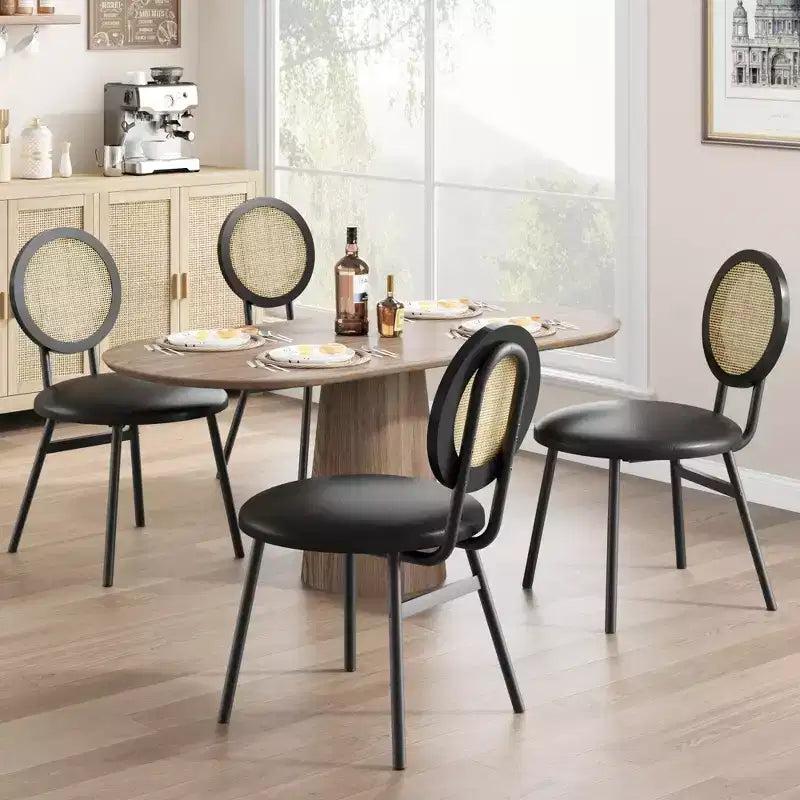 Chaises de salle à manger tapissées avec dossier en cannage, Chaises de cuisine modernes avec pieds en métal, Siège souple ergonomique pour salle à manger