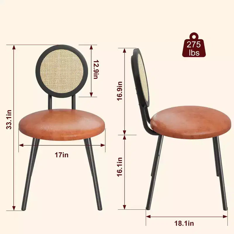 Chaises de salle à manger tapissées avec dossier en cannage, Chaises de cuisine modernes avec pieds en métal, Siège souple ergonomique pour salle à manger