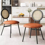 Chaises de salle à manger tapissées avec dossier en cannage, Chaises de cuisine modernes avec pieds en métal, Siège souple ergonomique pour salle à manger
