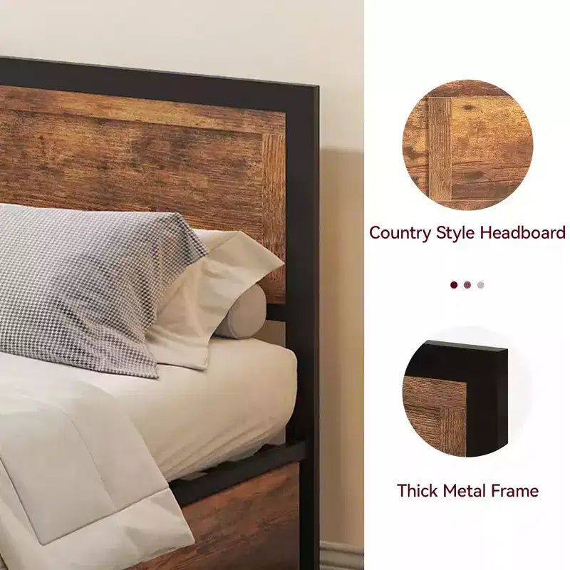 Lit coffre Queen Size avec 4 tiroirs, tête et pied de lit en bois, sommier à lattes en acier robuste, silencieux, sans sommier tapissier et montage facile