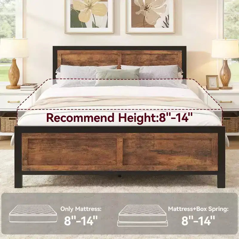 Lit coffre Queen Size avec 4 tiroirs, tête et pied de lit en bois, sommier à lattes en acier robuste, silencieux, sans sommier tapissier et montage facile