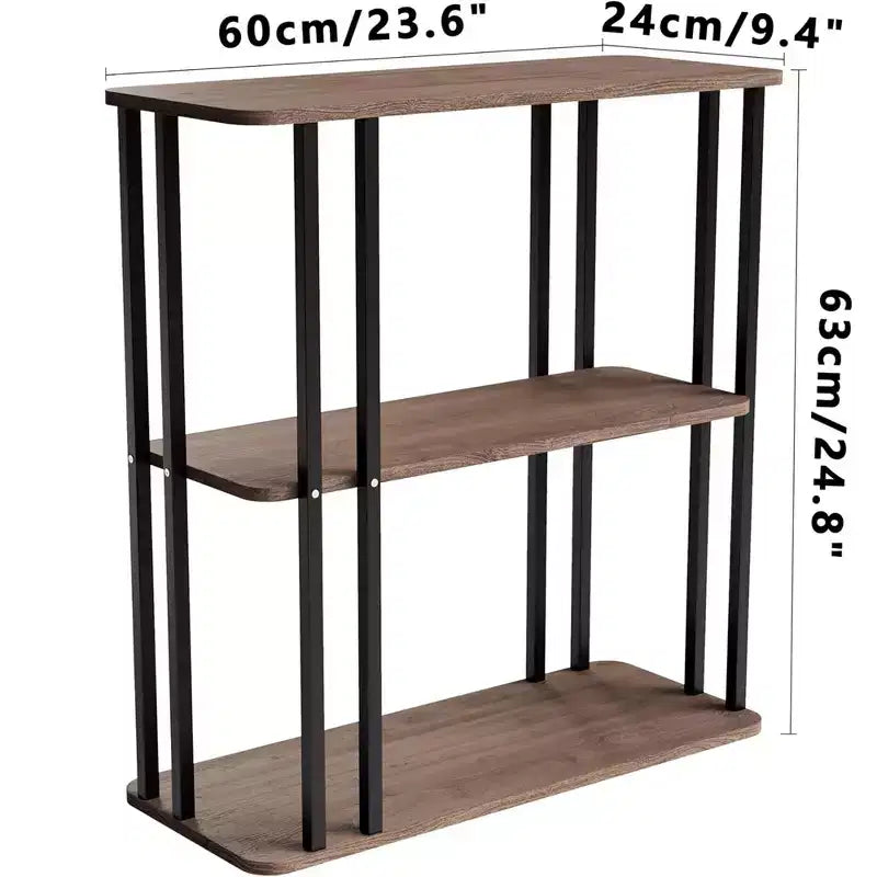Table d'appoint rectangulaire à 3 étagères pour canapé, 63 cm de profondeur, chêne/noir