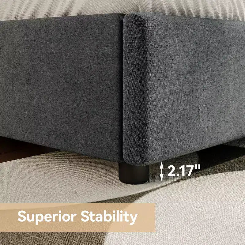 Tête de lit capitonnée à oreilles pour lit plateforme Queen Size - 140 cm de haut, lattes en bois massif, sommier tapissier non requis, base anti-bruit