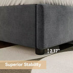 Tête de lit capitonnée à oreilles pour lit plateforme Queen Size - 140 cm de haut, lattes en bois massif, sommier tapissier non requis, base anti-bruit