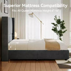 Tête de lit capitonnée à oreilles pour lit plateforme Queen Size - 140 cm de haut, lattes en bois massif, sommier tapissier non requis, base anti-bruit