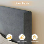Tête de lit capitonnée à oreilles pour lit plateforme Queen Size - 140 cm de haut, lattes en bois massif, sommier tapissier non requis, base anti-bruit