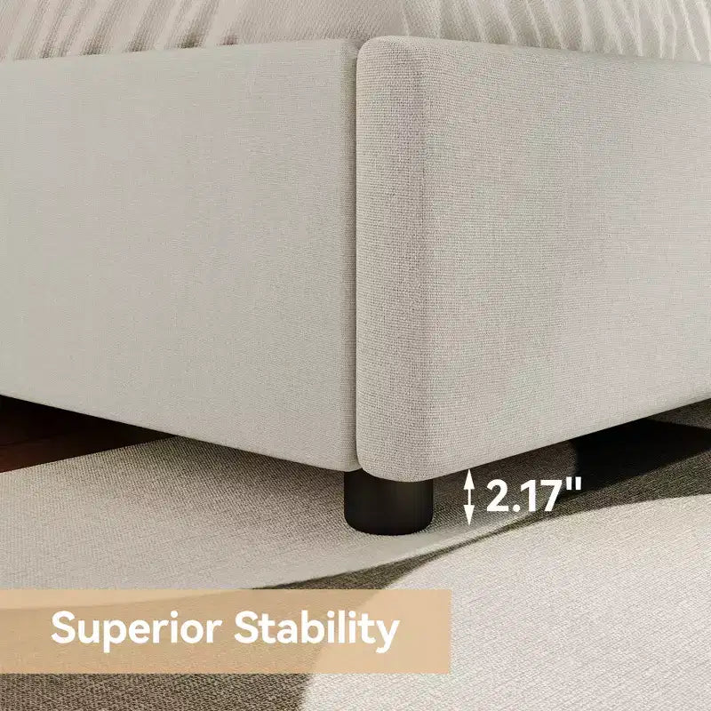 Tête de lit capitonnée à oreilles pour lit plateforme Queen Size - 140 cm de haut, lattes en bois massif, sommier tapissier non requis, base anti-bruit