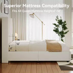 Tête de lit capitonnée à oreilles pour lit plateforme Queen Size - 140 cm de haut, lattes en bois massif, sommier tapissier non requis, base anti-bruit
