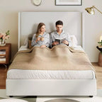 Tête de lit capitonnée à oreilles pour lit plateforme Queen Size - 140 cm de haut, lattes en bois massif, sommier tapissier non requis, base anti-bruit