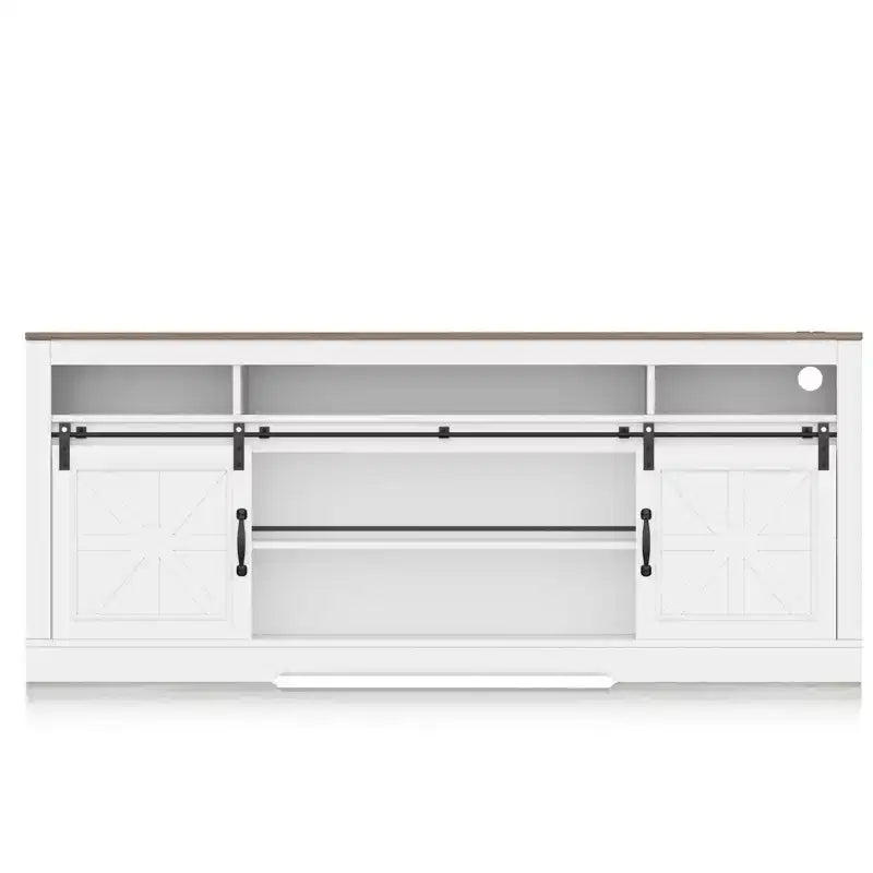 Meuble TV de ferme de 168 cm pour téléviseurs de 75 pouces, console de divertissement avec portes de grange, étagère réglable et rangement semi-ouvert pour salon