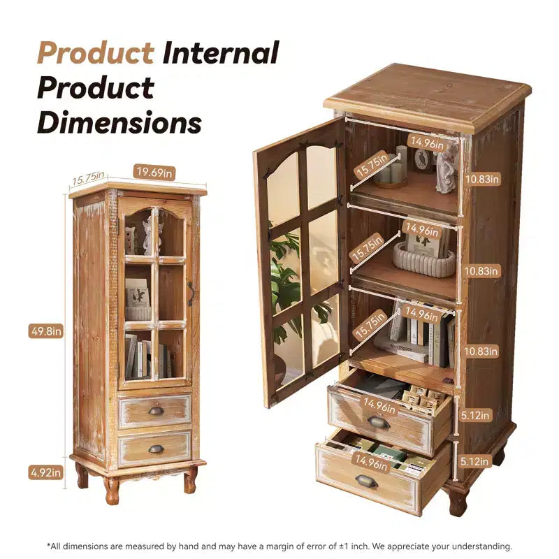 Meuble de rangement en bois massif Brimley avec porte décorative découpée et 2 tiroirs