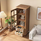 Meuble de rangement en bois massif Brimley avec porte décorative découpée et 2 tiroirs