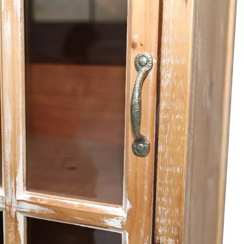 Meuble de rangement en bois massif Brimley avec porte décorative découpée et 2 tiroirs