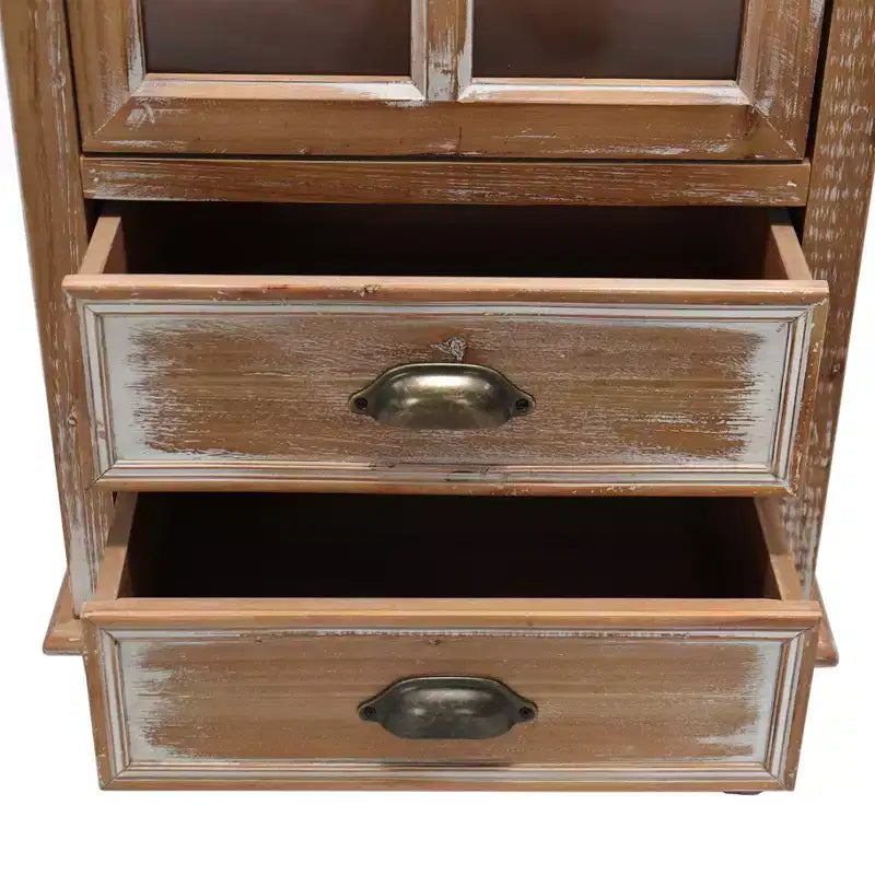 Meuble de rangement en bois massif Brimley avec porte décorative découpée et 2 tiroirs