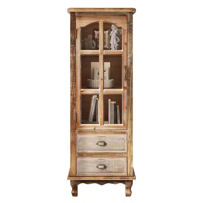 Meuble de rangement en bois massif Brimley avec porte décorative découpée et 2 tiroirs