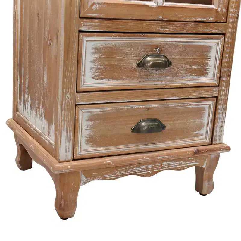 Meuble de rangement en bois massif Brimley avec porte décorative découpée et 2 tiroirs