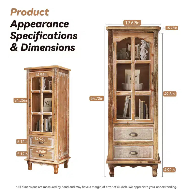 Meuble de rangement en bois massif Brimley avec porte décorative découpée et 2 tiroirs