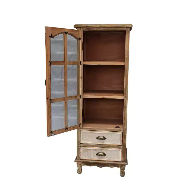 Meuble de rangement en bois massif Brimley avec porte décorative découpée et 2 tiroirs