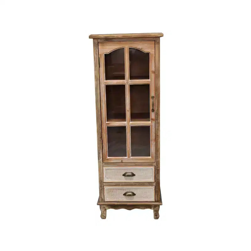 Meuble de rangement en bois massif Brimley avec porte décorative découpée et 2 tiroirs