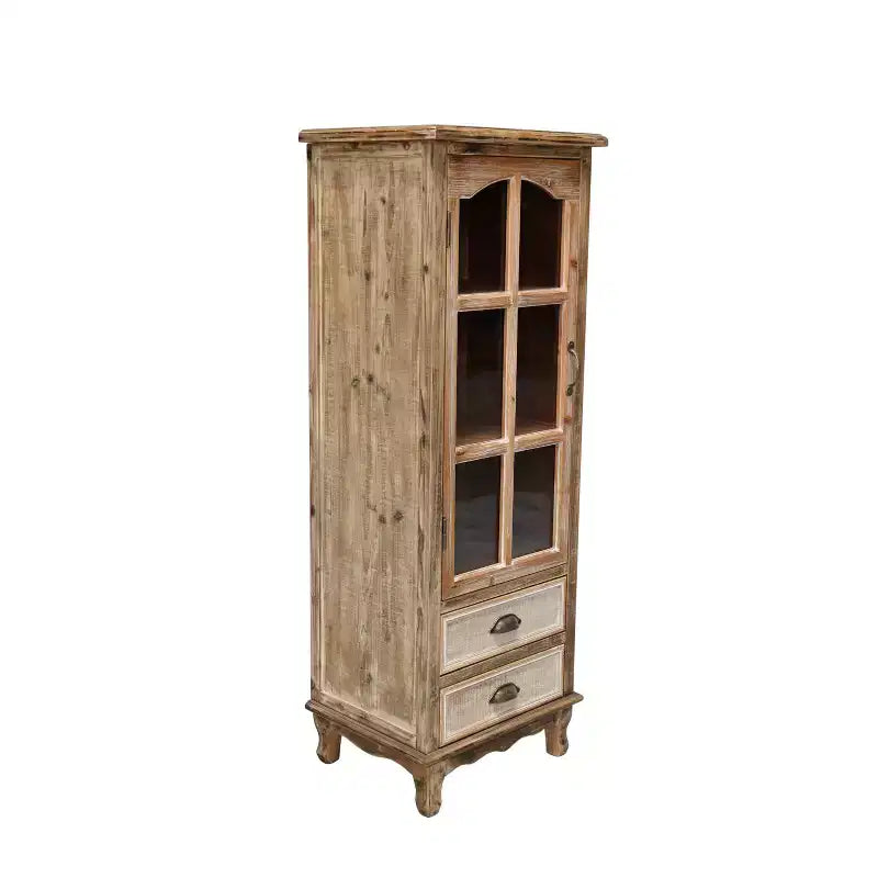 Meuble de rangement en bois massif Brimley avec porte décorative découpée et 2 tiroirs