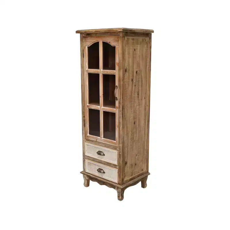 Meuble de rangement en bois massif Brimley avec porte décorative découpée et 2 tiroirs