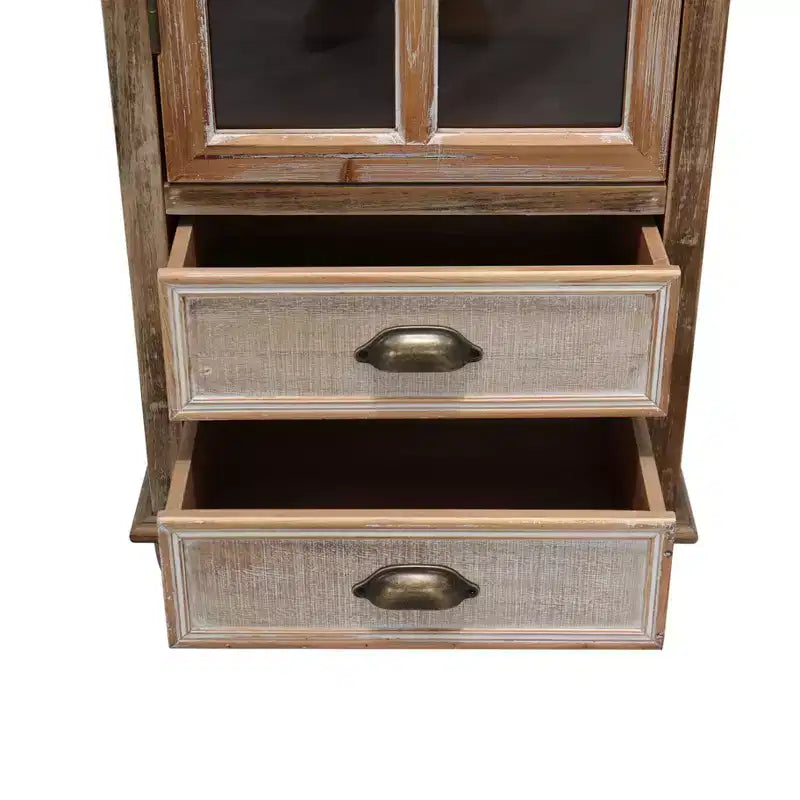 Meuble de rangement en bois massif Brimley avec porte décorative découpée et 2 tiroirs