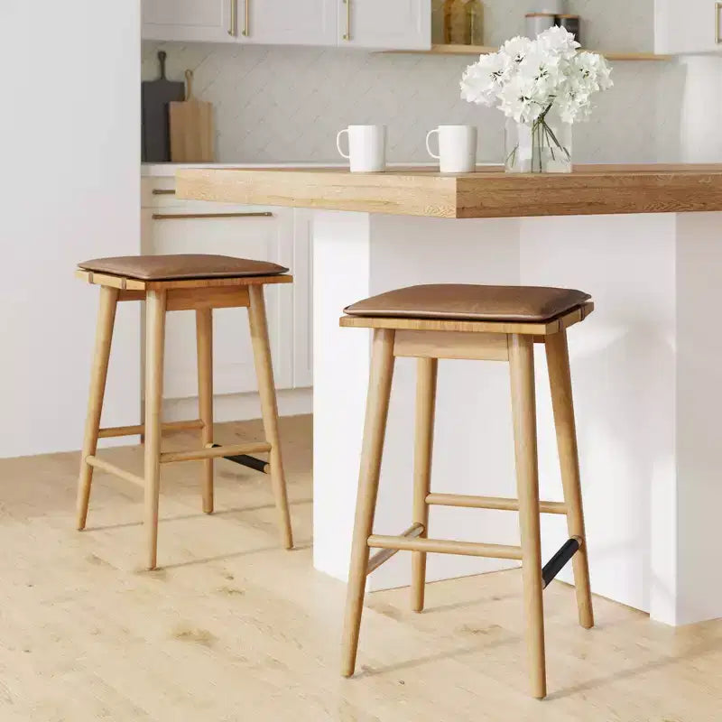 Tabourets de bar hauteur comptoir Barker en similicuir marron