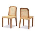 2pc CaspiaWood and Rattan Dining Chair Set Natural/Walnut - bali & pari: Solid Mango, Indonesian Craftsmanship