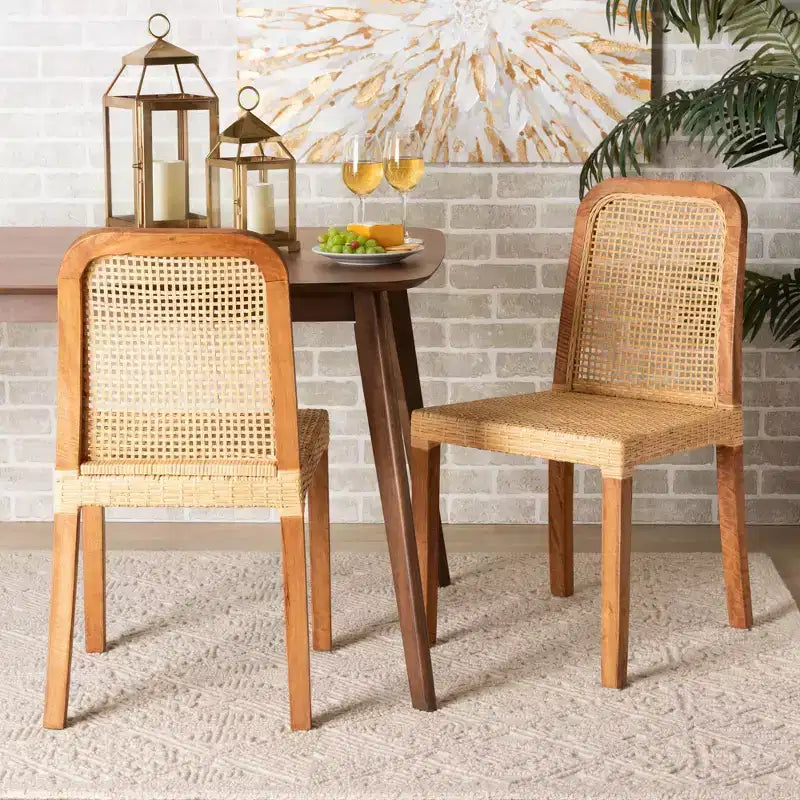 Chaise de salle à manger en bois et rotin Naturel/Noyer : Mangue massif, artisanat indonésien