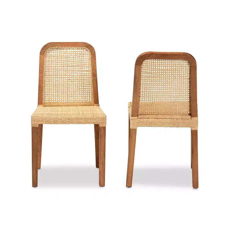 Chaise de salle à manger en bois et rotin Naturel/Noyer : Mangue massif, artisanat indonésien