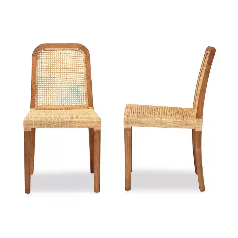 Chaise de salle à manger en bois et rotin Naturel/Noyer : Mangue massif, artisanat indonésien