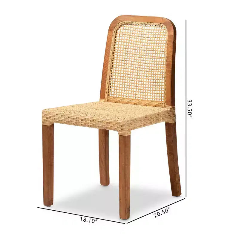 Chaise de salle à manger en bois et rotin Naturel/Noyer : Mangue massif, artisanat indonésien
