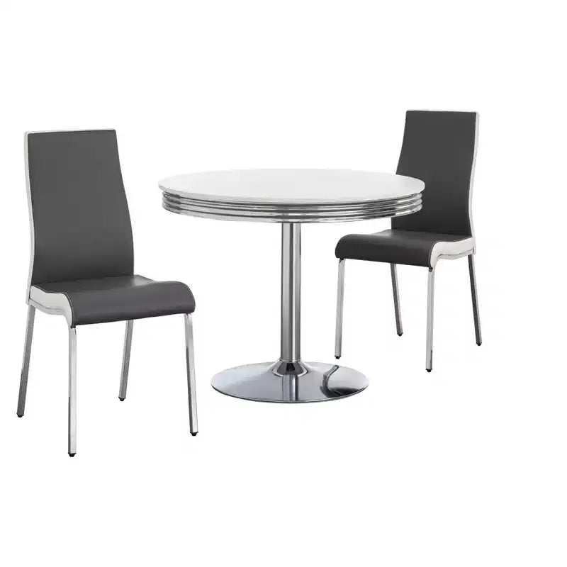Buylateral 3pc Torrance Retro Dining Set with Padded Chair Seats and Highbacks White/Chrome Finish/Gray