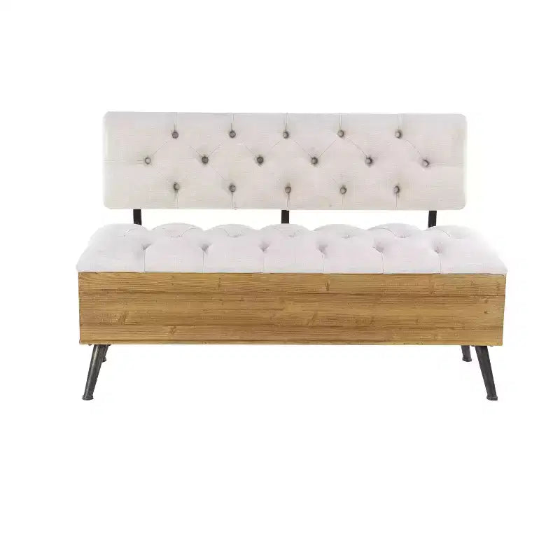 Banc de rangement rectangulaire capitonné en bois industriel blanc : entrée, siège de salle à manger