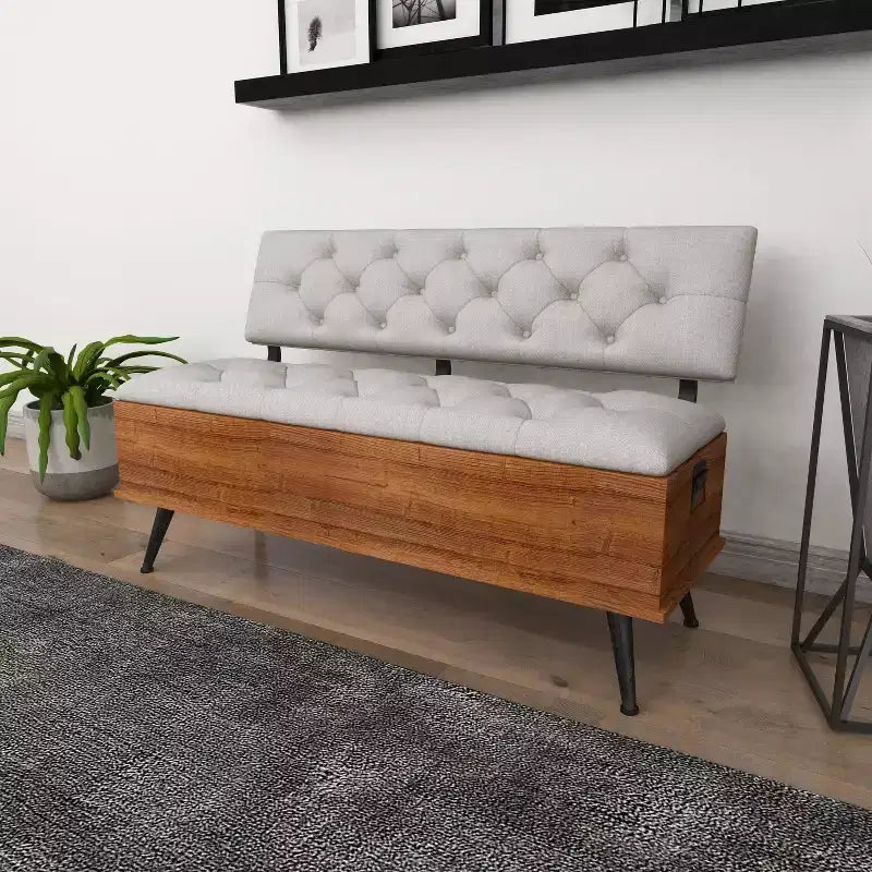 Banc de rangement rectangulaire capitonné en bois industriel blanc : entrée, siège de salle à manger