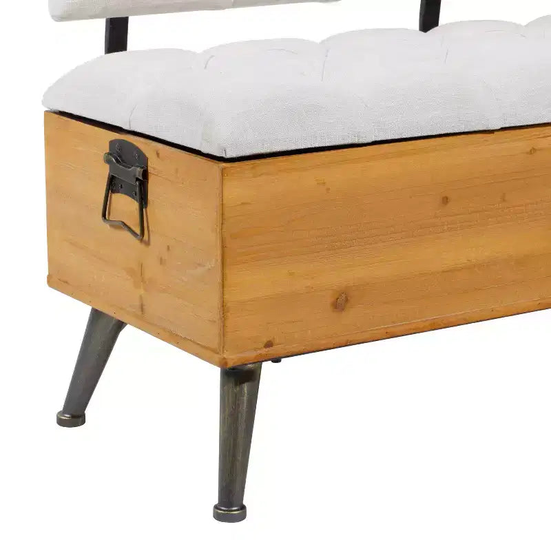 Banc de rangement rectangulaire capitonné en bois industriel blanc : entrée, siège de salle à manger
