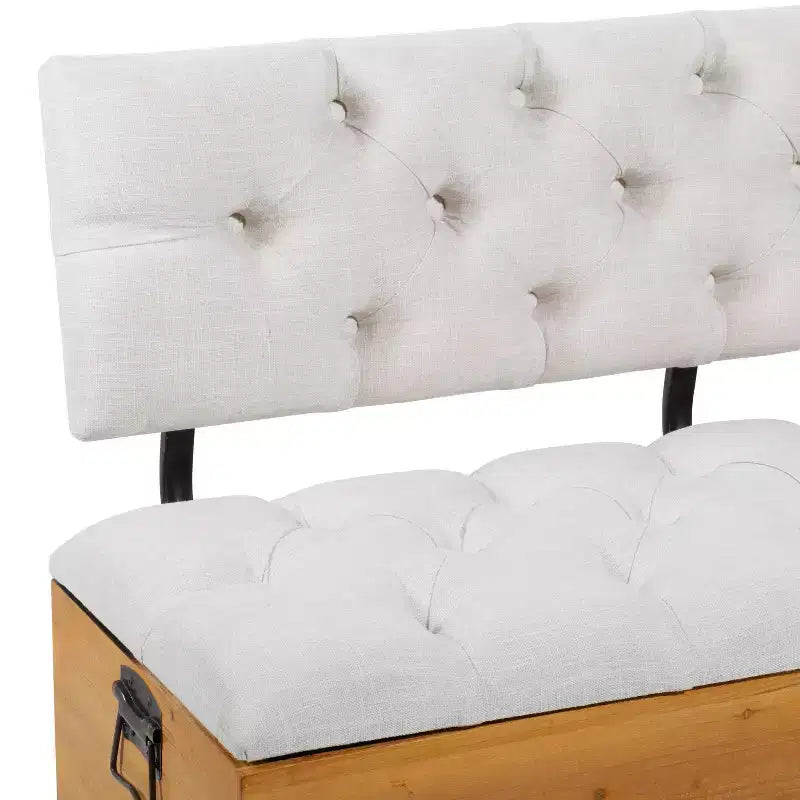 Banc de rangement rectangulaire capitonné en bois industriel blanc : entrée, siège de salle à manger