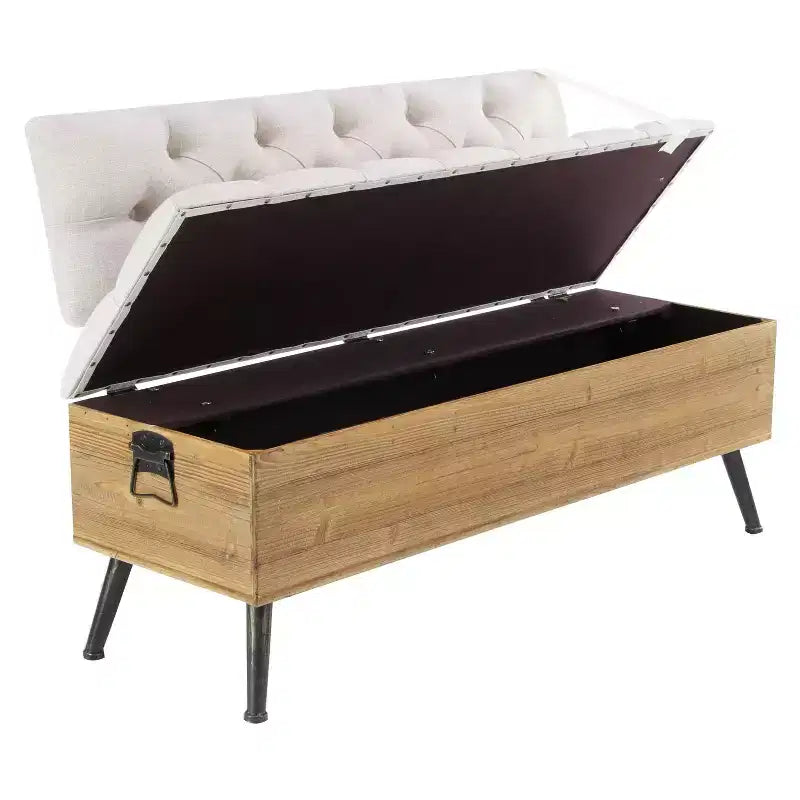 Banc de rangement rectangulaire capitonné en bois industriel blanc : entrée, siège de salle à manger